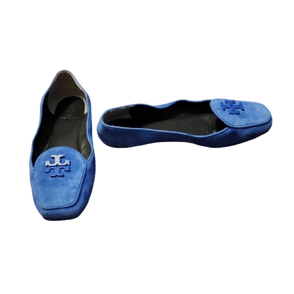 Tory Burch Blue Suede Logo Loafers